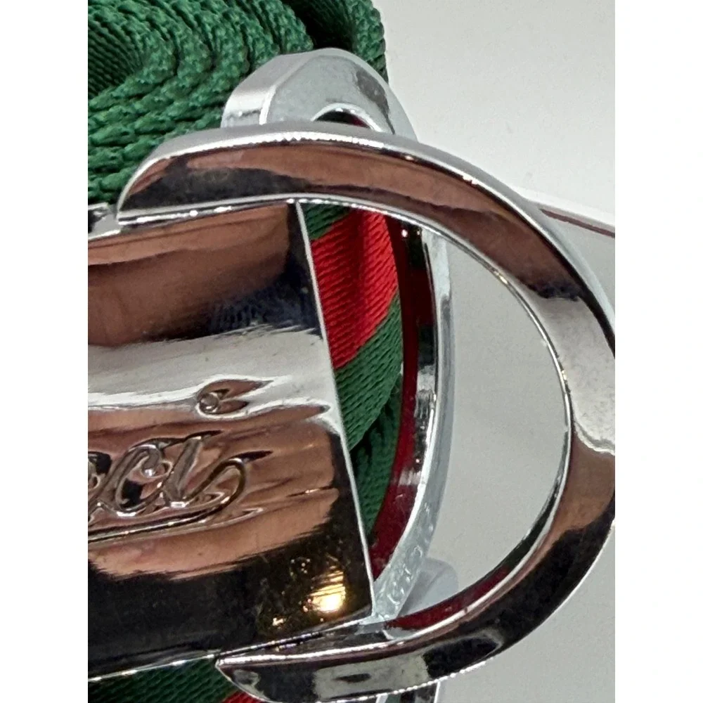 Gucci Green Red Web Stripe Canvas Belt Silver D-Ring Buckle 50 Inch